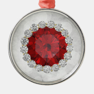 Ornement En Métal Faux Ruby & Diamonds Silver Bokeh
