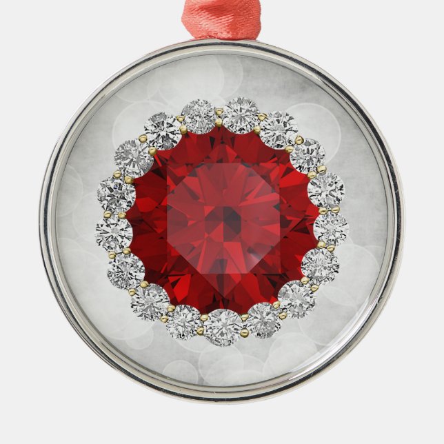 Ornement En Métal Faux Ruby & Diamonds Silver Bokeh (Devant)