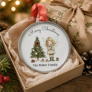 Ornement En Métal Fée de Noël et arbre cadeau personnalisé