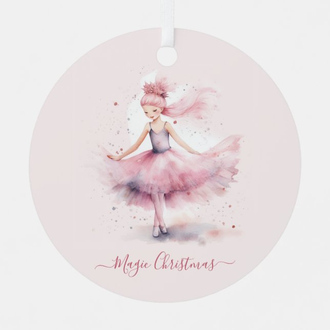 Ornement En Métal Fée de prune rose de Noël (Recto)
