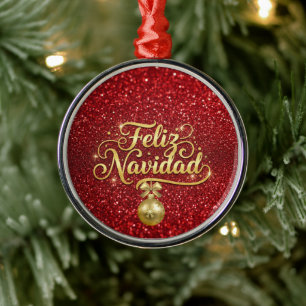 Ornement En Métal Feliz Navidad, pailleté rouge,