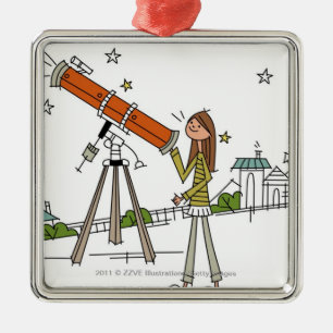 Ornement En Métal Femme à l'aide d'un télescope d'astronomie