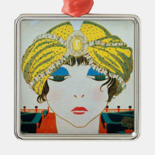 ORNEMENT EN MÉTAL FEMME AVEC TURBAN JAUNE ORIENTAL