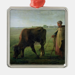 Ornement En Métal Femme frôlant sa vache, 1858