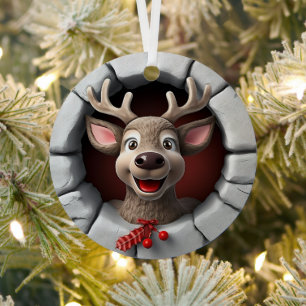 Ornement En Métal Fête de Noël 3D Cute Reindeer