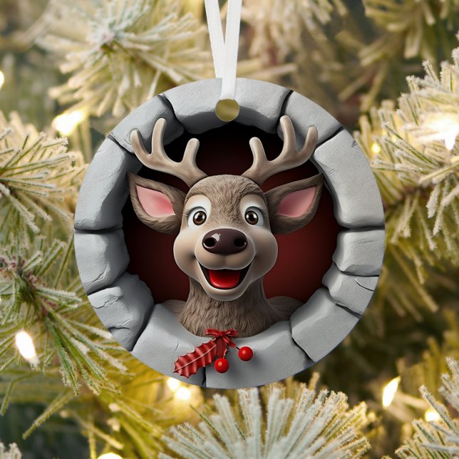 Ornement En Métal Fête de Noël 3D Cute Reindeer (Insitu)