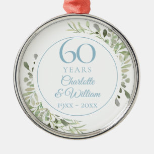 Ornement En Métal Feuilles Aquarelle Douce 60e Anniversaire