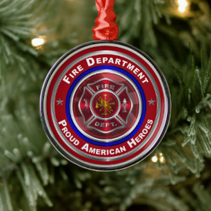 Ornement En Métal Fier Noël des pompiers américains