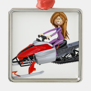Ornement En Métal Fille de bande dessinée sur un Snowmobile