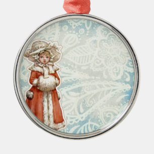 Ornement En Métal Fille de Noël victorienne en fourrure rouge mantea