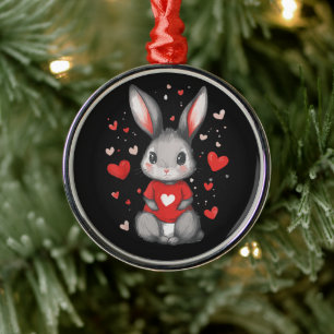 Ornement En Métal Fille du cœur amoureuse de lapin
