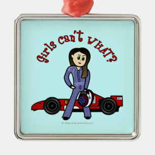 Ornement En Métal Fille pilote de voiture de course légère