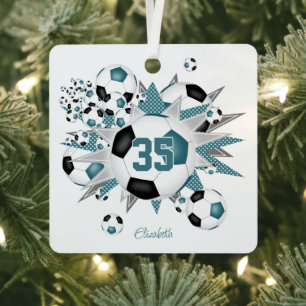 Ornement En Métal filles nom balle de football étoiles turquoise noi