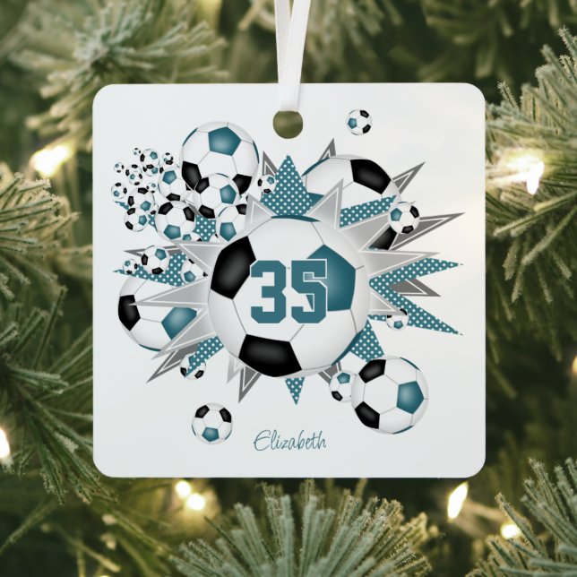 Ornement En Métal filles nom balle de football étoiles turquoise noi (Insitu)