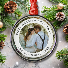 Ornement En Métal First Married Christmas with Custom Photo