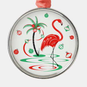 Ornement En Métal Flamant rose de Noël rouge Baubles rond