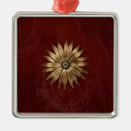 Ornement En Métal Fleur métal or sur tissu rouge