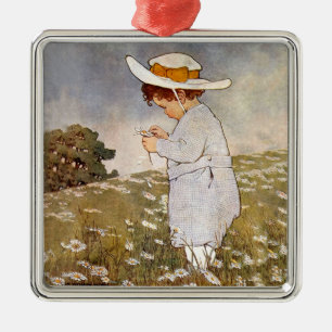 Ornement En Métal Fleurs de marguerites de cueillette d'enfants anti