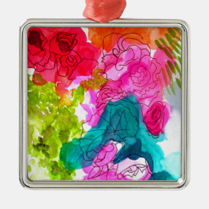 Ornement En Métal Fleurs de printemps, art abstrait aquarelle