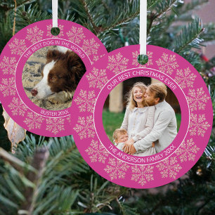 Ornement En Métal Flocon de neige Berry Bling Chic 2 Photo Double Cô