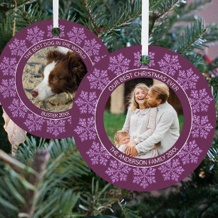 Ornement En Métal Flocon de neige Plum Bling Chic 2 Photo Double Côt
