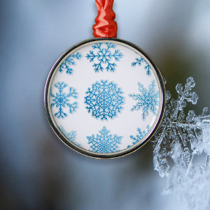 Ornement En Métal Flocons bleus Noël blanc