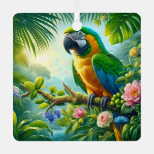 Ornement En Métal Floral tropical macaw vert