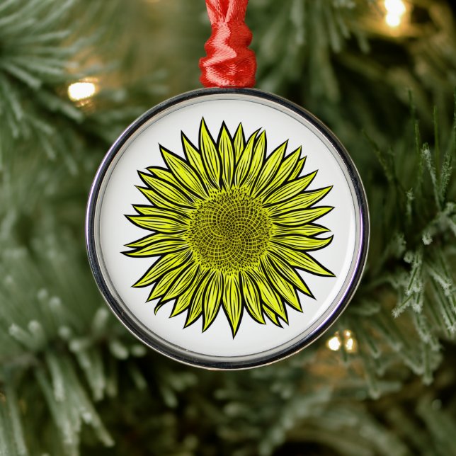 Ornement En Métal Flore Rustique Tournesol Jaune Main tirée (Arbre)
