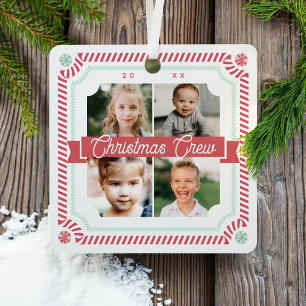 Ornement En Métal Fun Candy Christmas Crew Sucre de canne 4 Cadre ph
