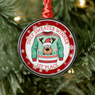 Ornement En Métal Gagnant du Pull de Noël le Plus Moche Première Pla