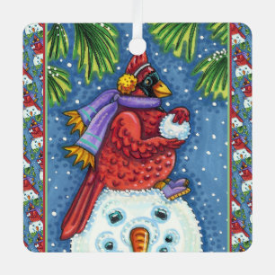 ORNEMENT EN MÉTAL GARDE CARDINAL SNOWMAN, CUTE NOËL REDBIRD