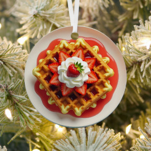 Ornement En Métal gaufres, fraises et crème écaillée Noël