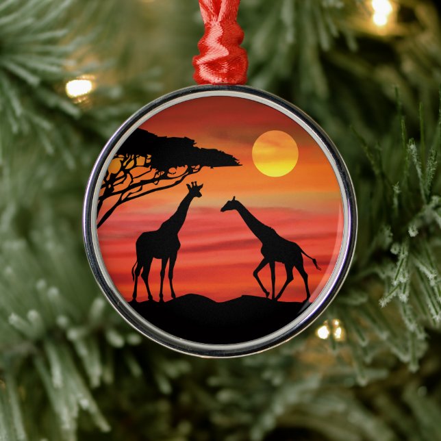 Ornement En Métal Giraffes au coucher du soleil du Serengeti (Arbre)