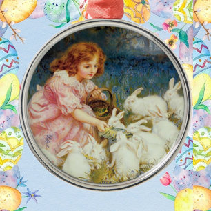 Ornement En Métal Girl feeding rabbites