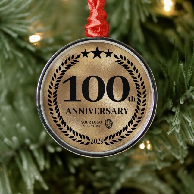 Ornement En Métal Gold 100th Anniversary Logo d'affaires Noël (Arbre)