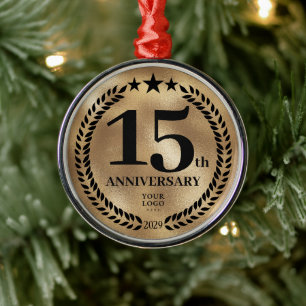 Ornement En Métal Gold 15th Anniversary Business Logo Noël