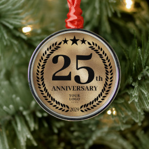 Ornement En Métal Gold 25th Anniversary Business Logo Noël