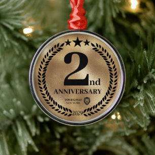 Ornement En Métal Gold 2e anniversaire du logo d'entreprise Noël