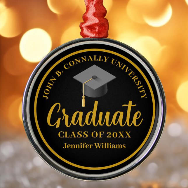 Ornement En Métal Gold Black Graduation Personnalisée 2025 Noël (Créateur téléchargé)