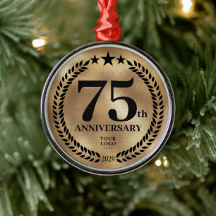 Ornement En Métal Gold personnalisé 75e anniversaire d'affaires Noël