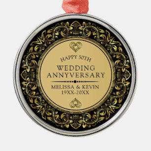 Ornement En Métal Gold Swirls cadre 50e anniversaire mariage
