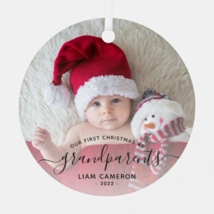 Ornement En Métal Grand-parents First Christmas Photo Script noir