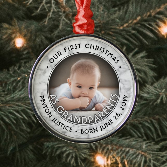 Ornement En Métal Grand-parents Premier Noël Une photo Faux Marble (Créateur téléchargé)