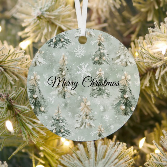 Ornement En Métal Green Cream Christmas Trees Snowflakes (Insitu)