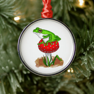 Ornement En Métal Grenouille mignonne sur un champignon Noël