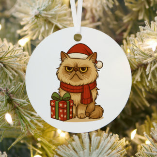 Ornement En Métal Grumpy Christmas Cat Ornament