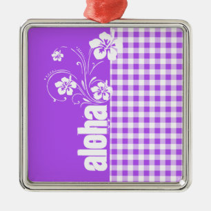 Ornement En Métal Guingan Checkered pourpre ; Aloha