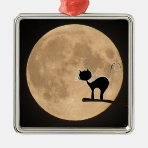 Ornement En Métal Halloween gothique chat noir avec pleine lune
