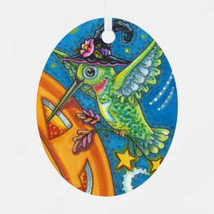 ORNEMENT EN MÉTAL HALLOWEEN HUMMINGBIRD & JACK-O'-LANTERN WHIMSY