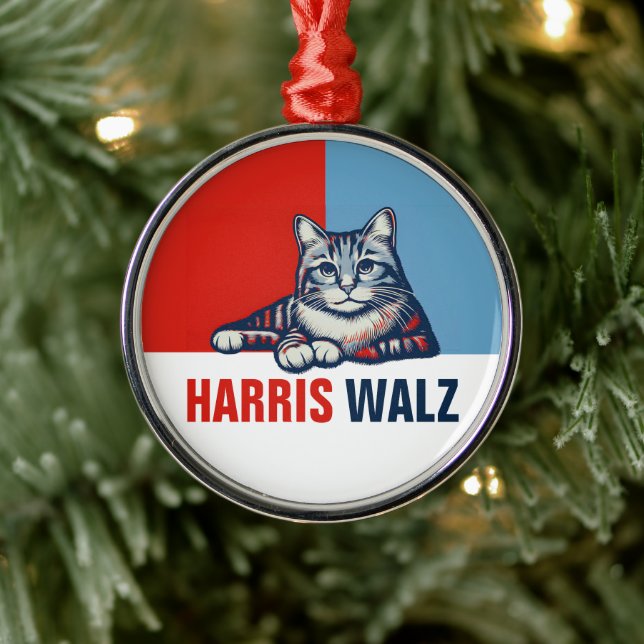 Ornement En Métal Harris Walz 2024 Manifestement Red Blue Cat (Arbre)